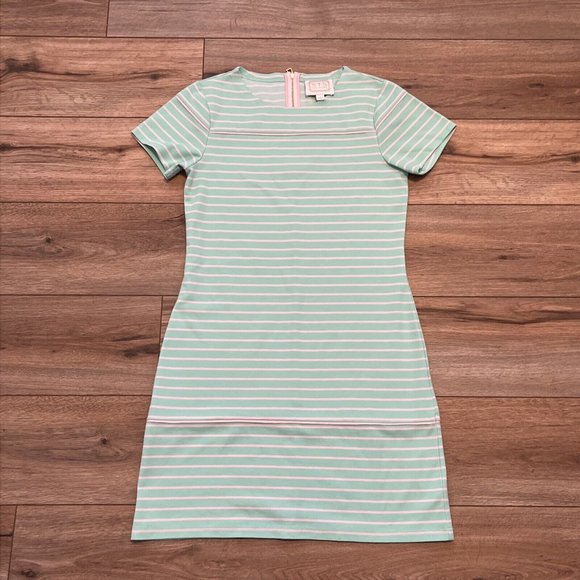Sail To Sable Shift Dress SZ Small Short Sleeve Mint Green Stripe Gold Back Zip - Picture 1 of 10